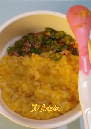Foto resep Nasi Kabocha plus sup daging (MPASI 9 bulan)