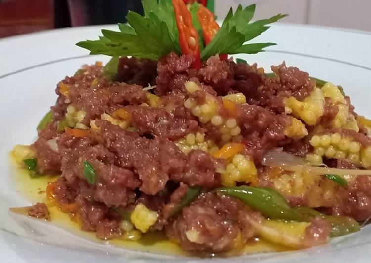 Cara mudah memasak Oseng kornet jagung putren buncis, Enak