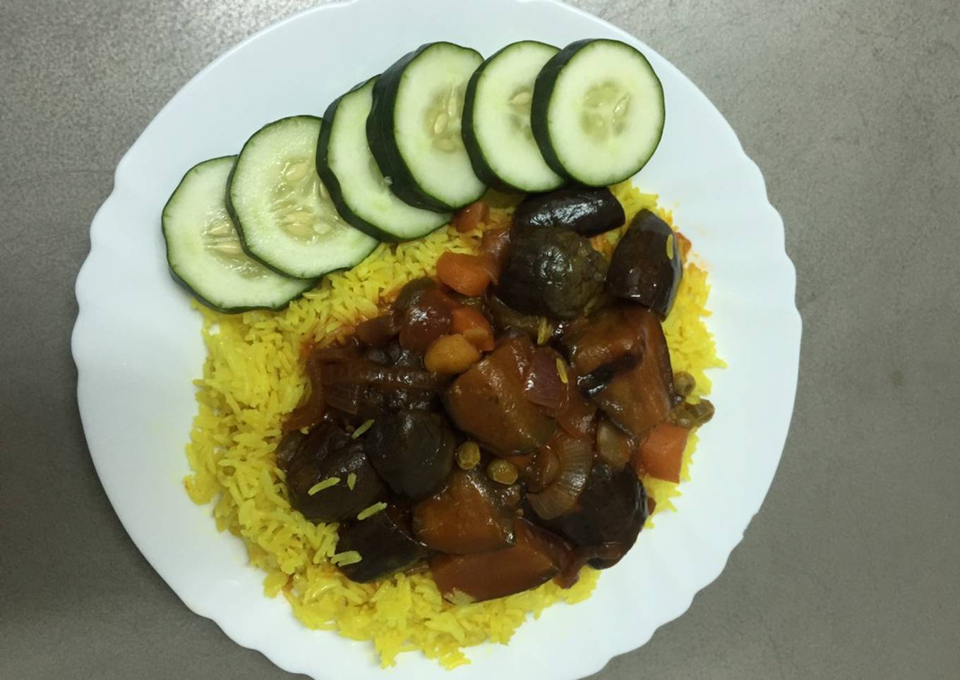 Turmeric Rice with Eggplant Sauce