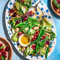 Picota Cherry, Butter Bean, Green Bean and Mint Salad A picture of Picota Cherry, Butter Bean, Green Bean and Mint Salad.