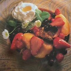 A picture of Grilled fruits with cognac mascarpone.