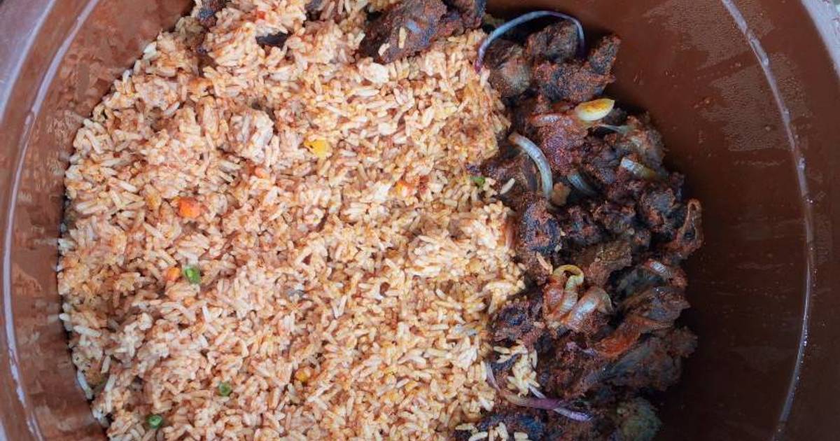 Pepper goat meat & jollof rice Recipe by Blessing baby Cookpad