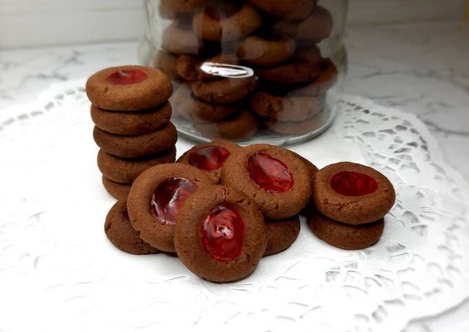 Chocolate strawberry thumbprint cookies