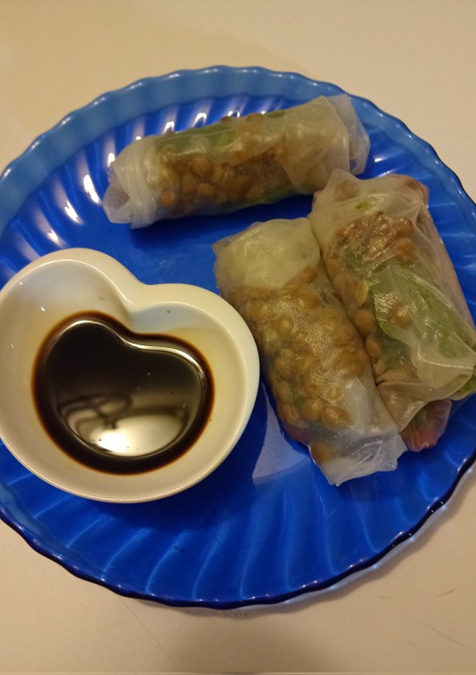 Una foto de Rollitos de primavera con carne y salsa de soja