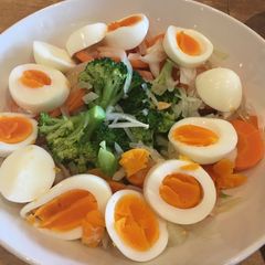 A picture of Broccoli and eggs salad.