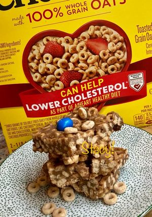 A picture of Gluten-Free Peanut Butter Cereal Bars (with Cheerios).