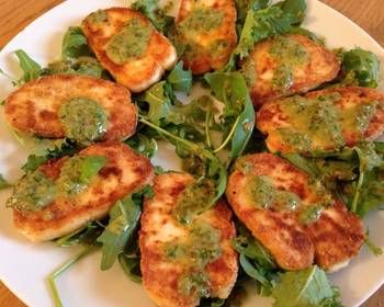 Best Recipe Fried Halloumi Cheese with Caper and Basil Dressing Yummy