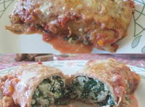 Una foto de Canelones integrales de espinaca, pollo, ricotta y nueces