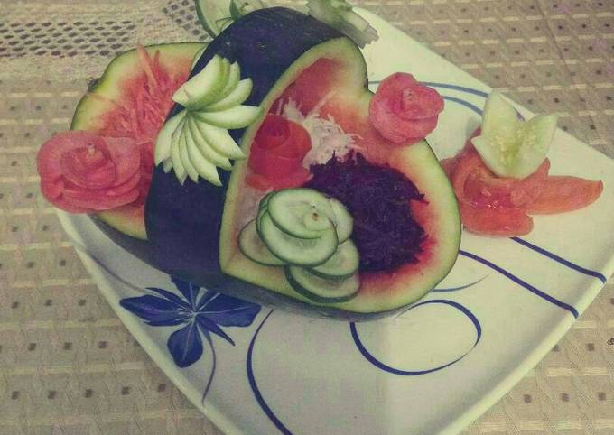 Fajita salad in watermelon basket