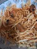 Pasta marinera de mejillones a la pimienta verde