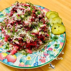 Salad - appetizer of baked beetroot and cheese A picture of Salad - appetizer of baked beetroot and cheese.