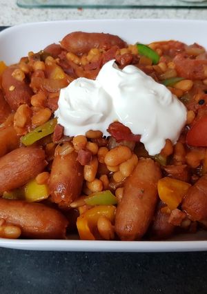 A picture of My Little party Sausage & Chorizo Tomato Bake. 😉.