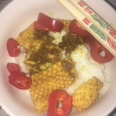 A picture of Calamare with coconutriceThis is how much I cook for me. And it is one of My favorite 🙂.