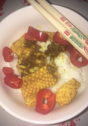 A picture of Calamare with coconutriceThis is how much I cook for me. And it is one of My favorite 🙂.