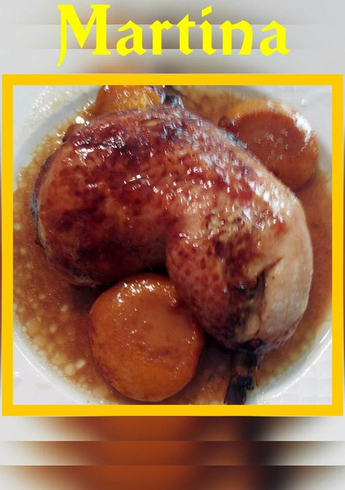 Una foto de Pollo asado con melocotón