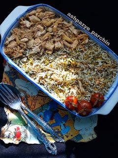 عکسی از دستور سبزی پلو با مرغ ریش ریش 🌸
