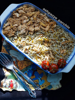 عکسی از دستور سبزی پلو با مرغ ریش ریش 🌸