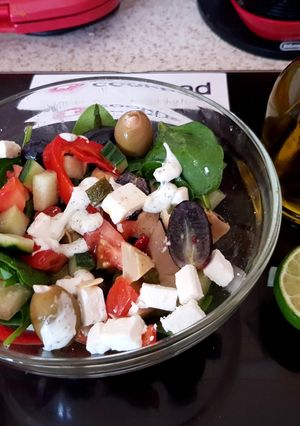 A picture of My Cheese & Olive Greek inspired Salad 😀.