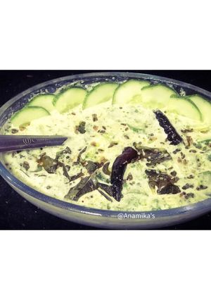 A picture of Kerala Style: Cucumbers Pachadi or Kakkidi Pachadi.