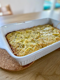 Una foto de Tartiflette de calabacín, jamón serrano y queso