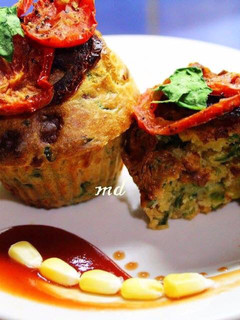 A picture of #Baking Spinach cheese corn muffins.