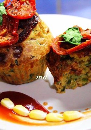 A picture of #Baking Spinach cheese corn muffins.