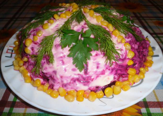 Постный салат «Шуба с морской капустой»