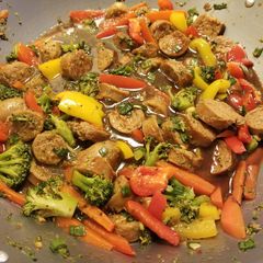 A picture of Spicy Sausage Stir Fry with Plum Sauce.