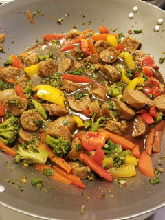 A picture of Spicy Sausage Stir Fry with Plum Sauce.