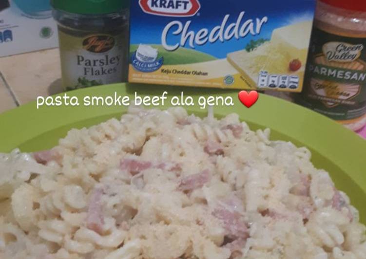 Pasta carbonara smoke beef