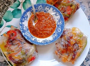 Foto principal de Obleas de arroz rellenas 🌯 de verduras con mojo picón 🌶️🌶️🌶️