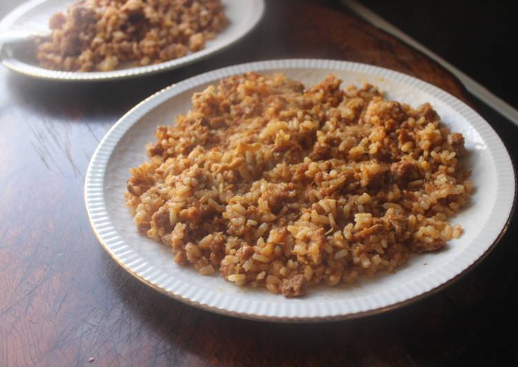 Arroz al microondas con carne picada
