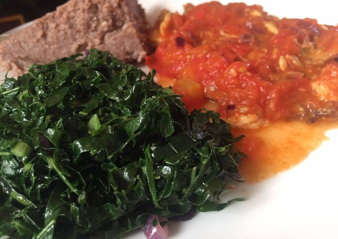 Fried kales with brown ugali