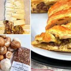 A picture of Wagyu Beef Hot Italian Sausage, Mushroom, and Leek Puff Pastry.