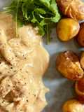 Escalope de dinde à la crème, pomme de terre grenailles