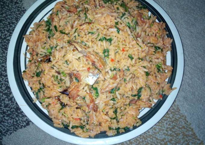 Native  jollof rice and spinach