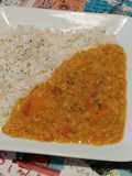 Répás-paradicsomos vöröslencse Curry basmati rizzsel / sült padlizsánnal