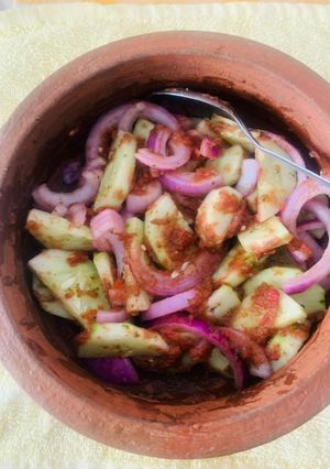 A picture of Cucumber Onion chutney Salad.