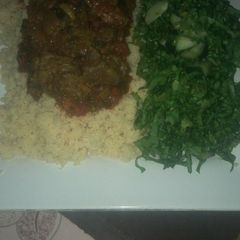 A picture of Cous cous with liver sauce.