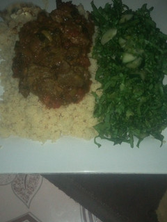 A picture of Cous cous with liver sauce.