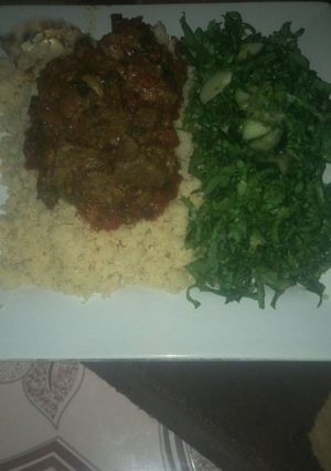 A picture of Cous cous with liver sauce.