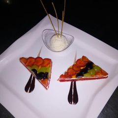 A picture of Strawberry flan.