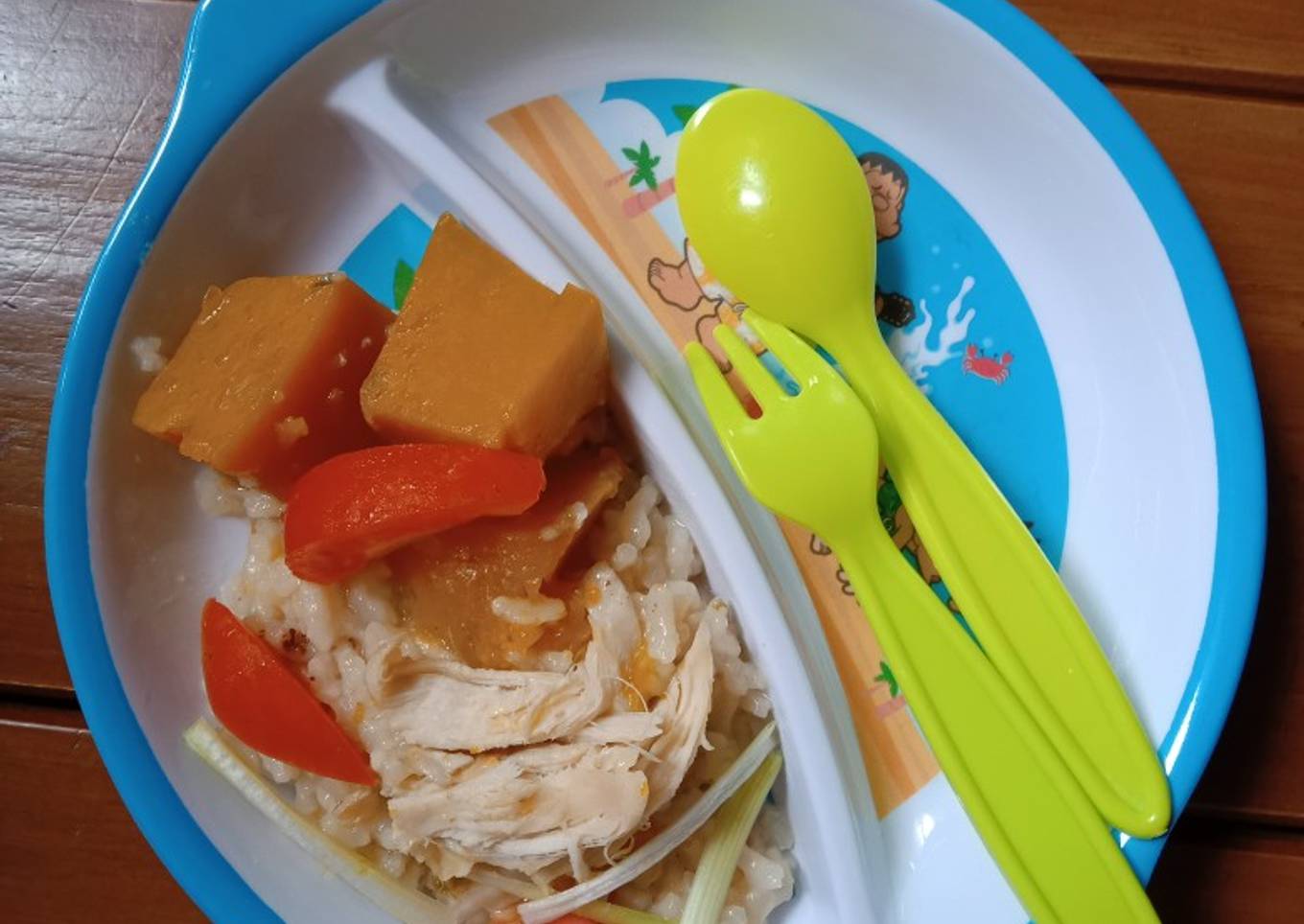 MPASI 13 Bulan Nasi Tim Ayam Labu Kuning