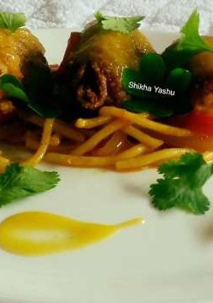 A picture of Spaghetti with Banana Kebabs and Tangy Orange Ponzu.
