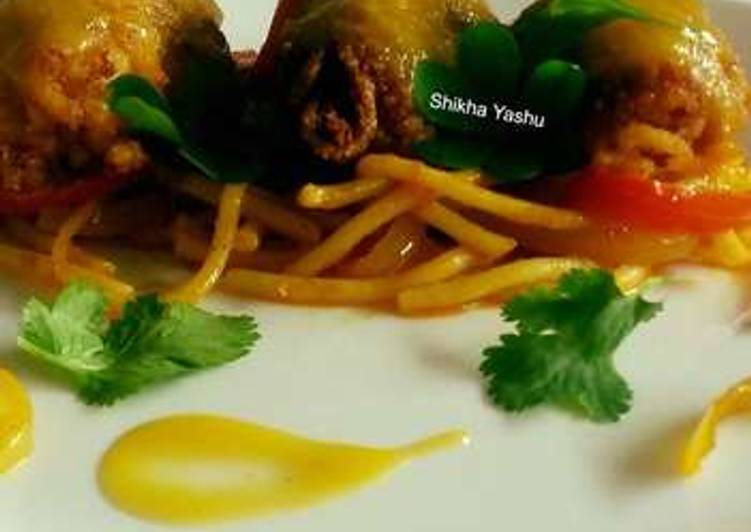 Easiest Way to Make Super Quick Homemade Spaghetti with Banana Kebabs and Tangy Orange Ponzu