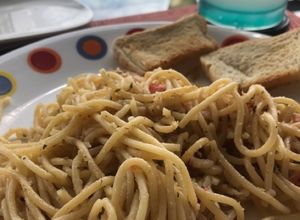 Una foto de Pasta con palmitos de cangrejo
