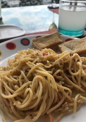 Una foto de Pasta con palmitos de cangrejo