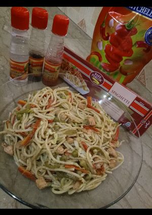 A picture of Chicken veg spaghetti.