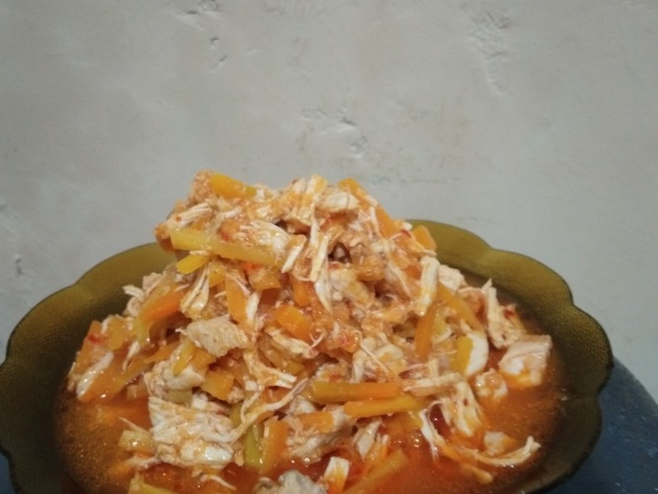 Resep Ayam suwir wortel pedas manis Anti Gagal