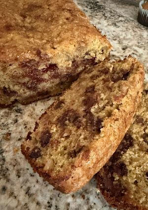 A picture of Plantain chocolate chip cake.